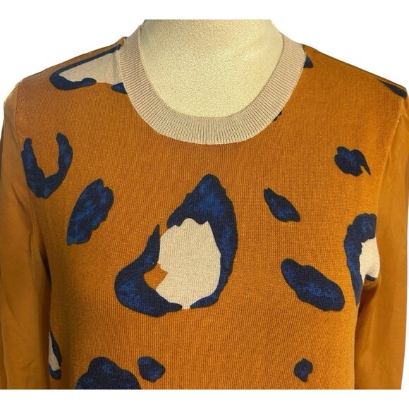 3.1 Philip Lim Leopard Mustard Crew Neck Lightweight Pullover Sweater Top Sz S - Picture 2 of 8